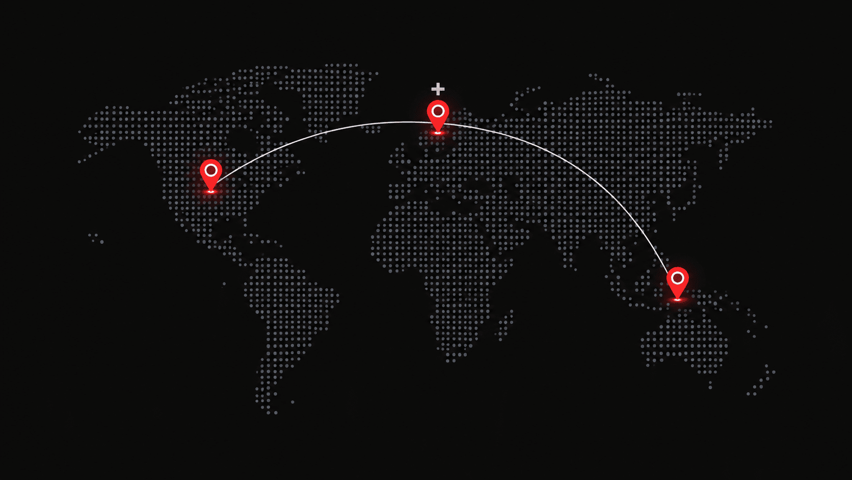 A dotted world map with connected pins showing how country codes route phone numbers internationally